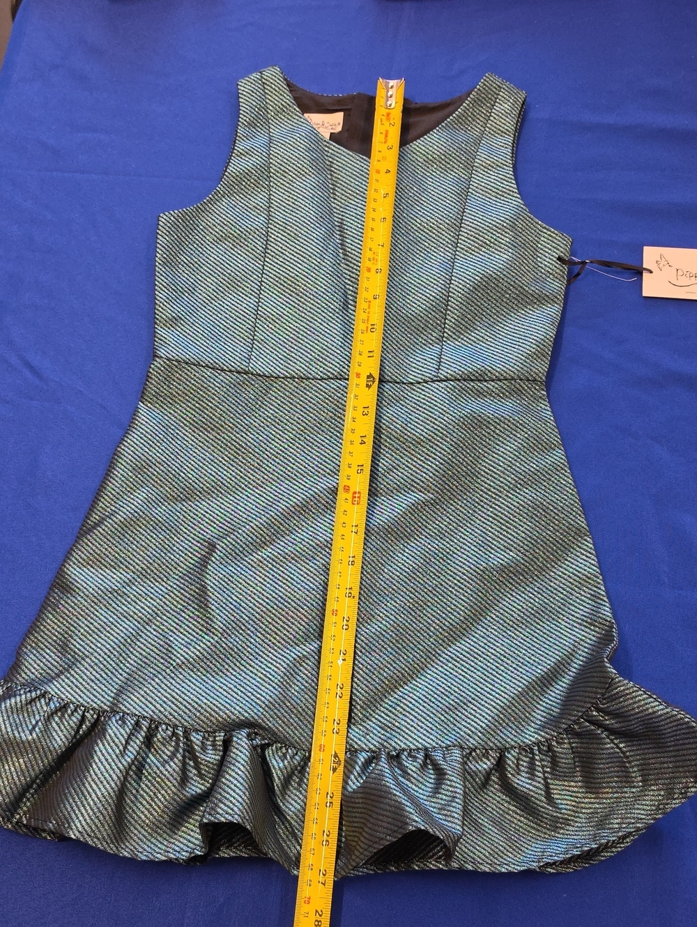 Pippa & Julie Teal and Black Ruffle-Hem Formal Dress